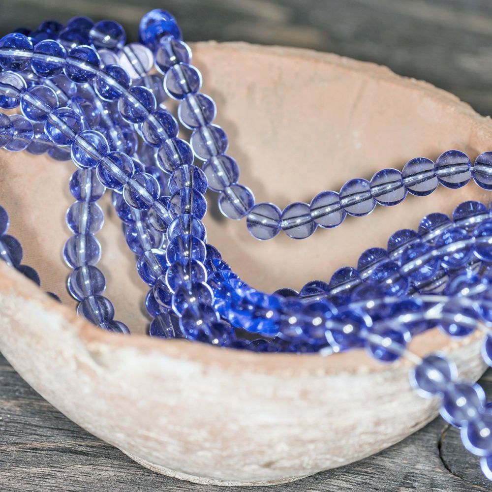 бусина, стекло 6, цвет голубой, 6 мм