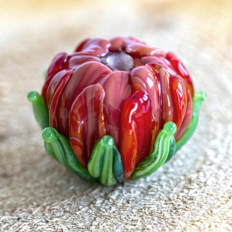 бусина, мурано "хризантема", фигурная, красно-оранжевый, 20х19мм