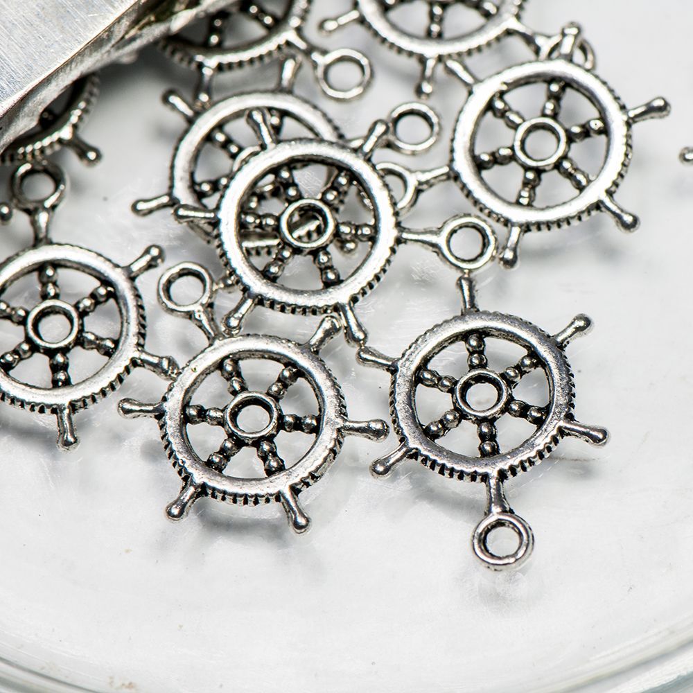 подвеска металлическая "штурвал", цвет античное серебро, 19x14x1 мм