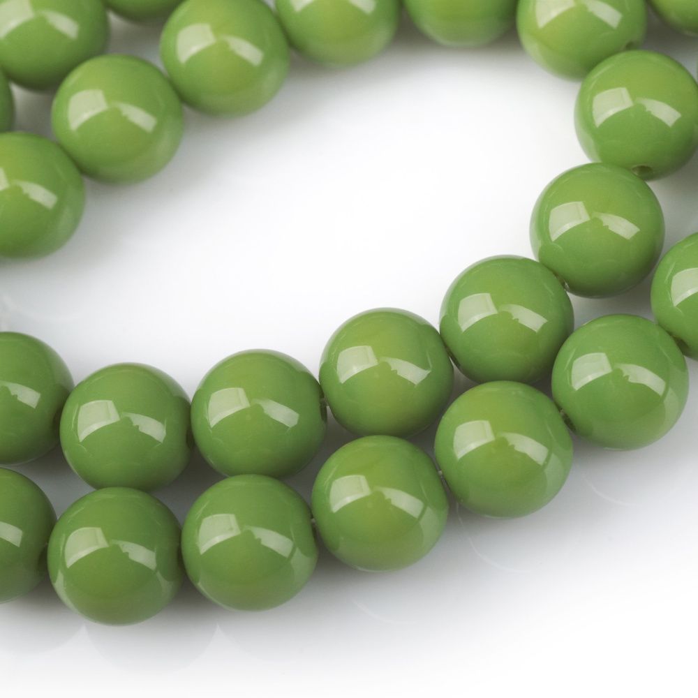 бусина, стекло 10, цвет лайма, 10 мм