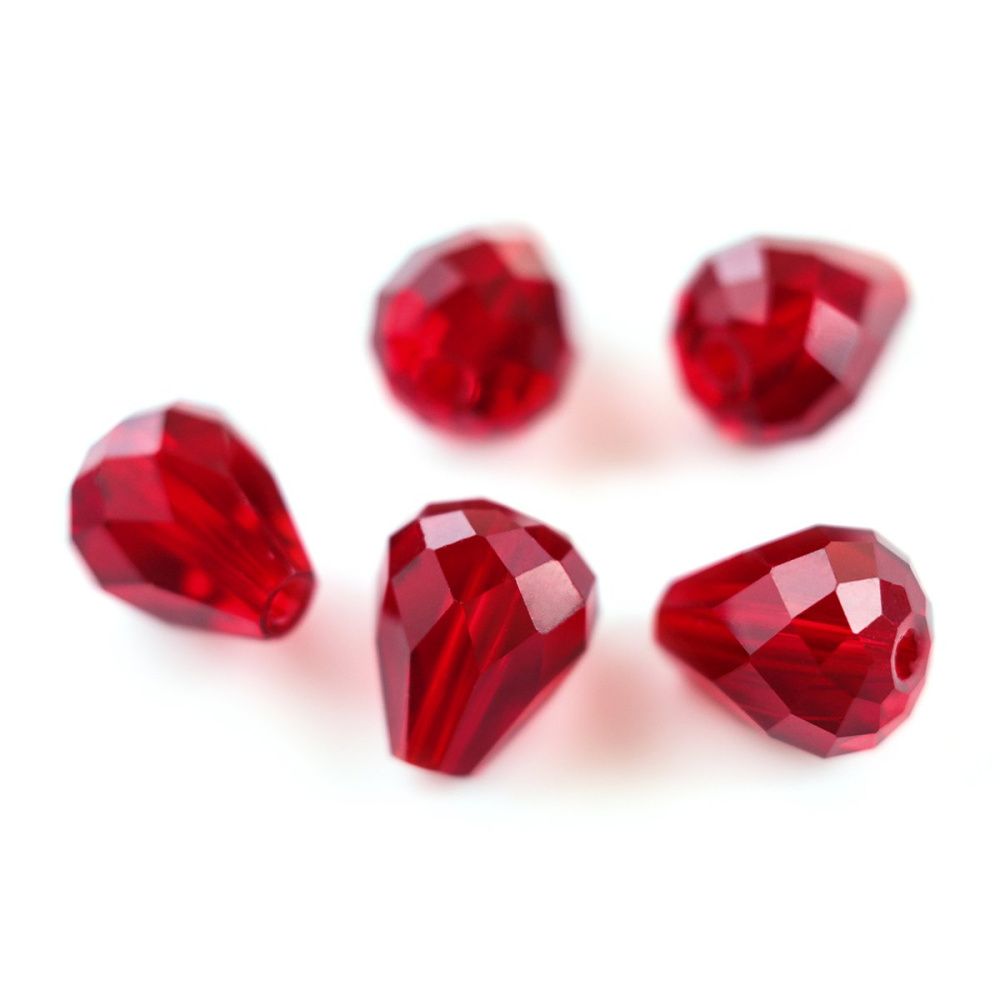 бусина "капля", граненая, стекло, цвет темно-красный, 12х10 мм