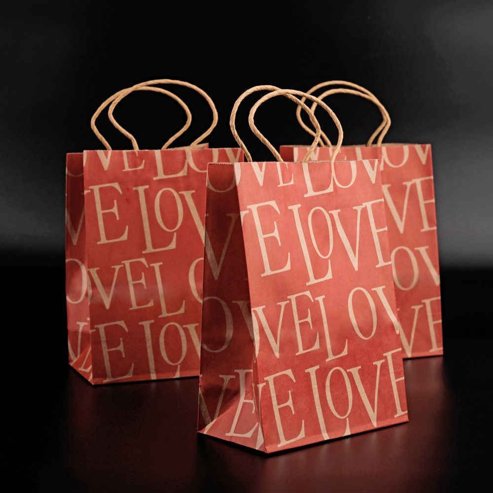 пакет крафт "love", бумага, цвет красный, 8x15x21 см