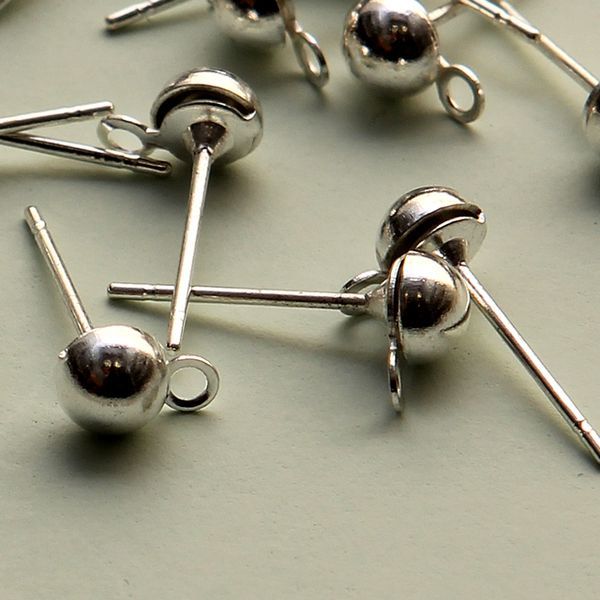 пуссеты "шарик", цвет серебро, 13х4.3 мм