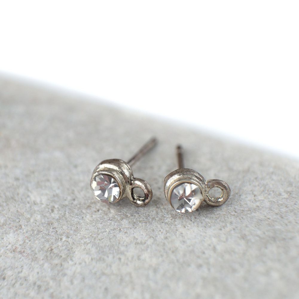 пуссеты "элегия", стразы, цвет серебро с патиной, 5х14 мм