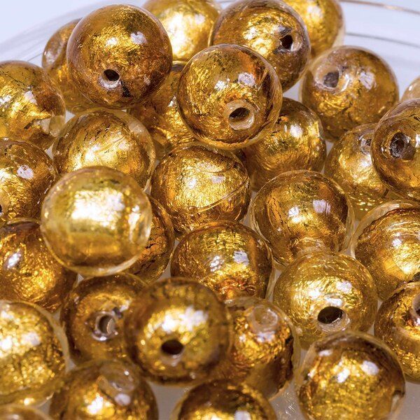 бусина, стекло с фольгой, цвет золотистый, 10 мм