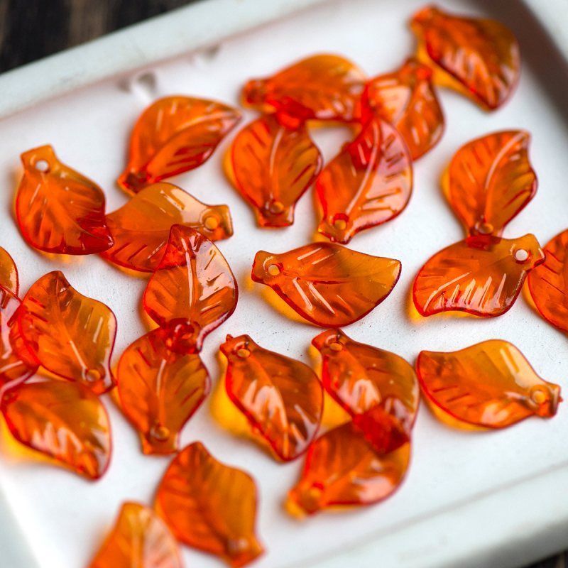 подвеска акриловая "листок", цвет оранжевый, 20x13x4 мм