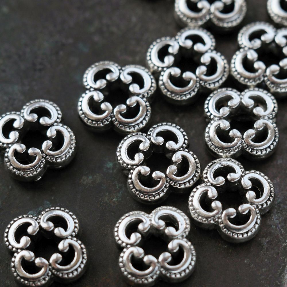 бусина, металл "завитки", цвет античное серебро, 10x10x4 мм