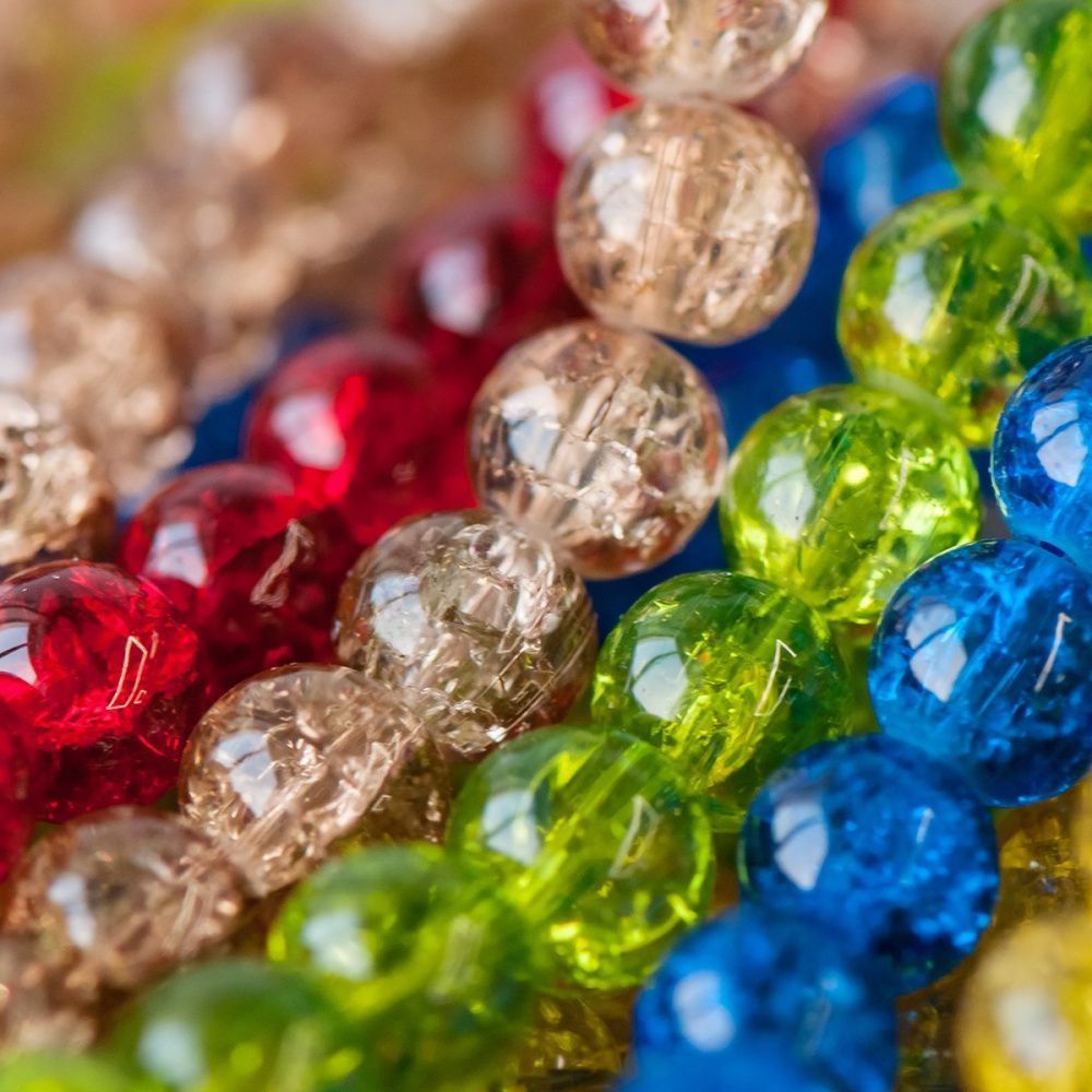 бусина, стекло "кракле", цветовой микс, 10 мм