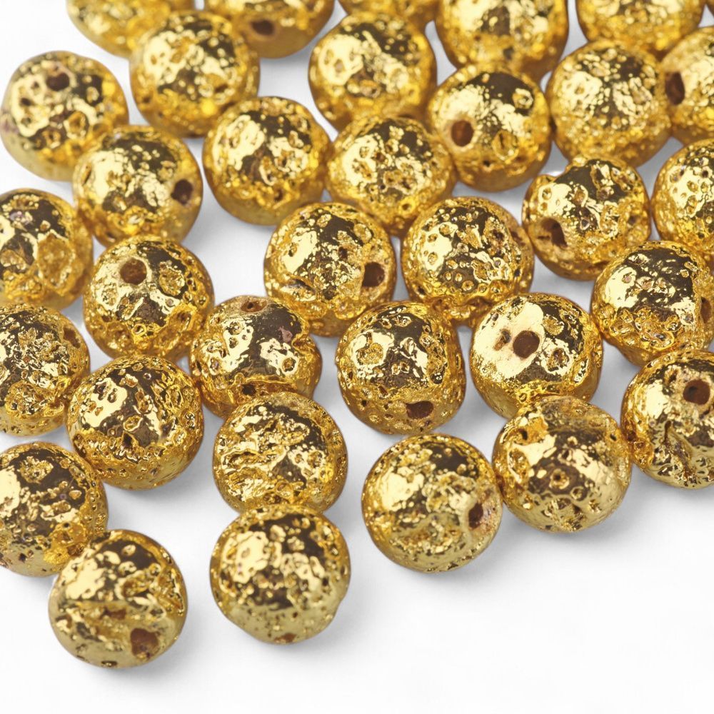 бусина лава натуральная 6, цвет золотой металлик, 6 мм