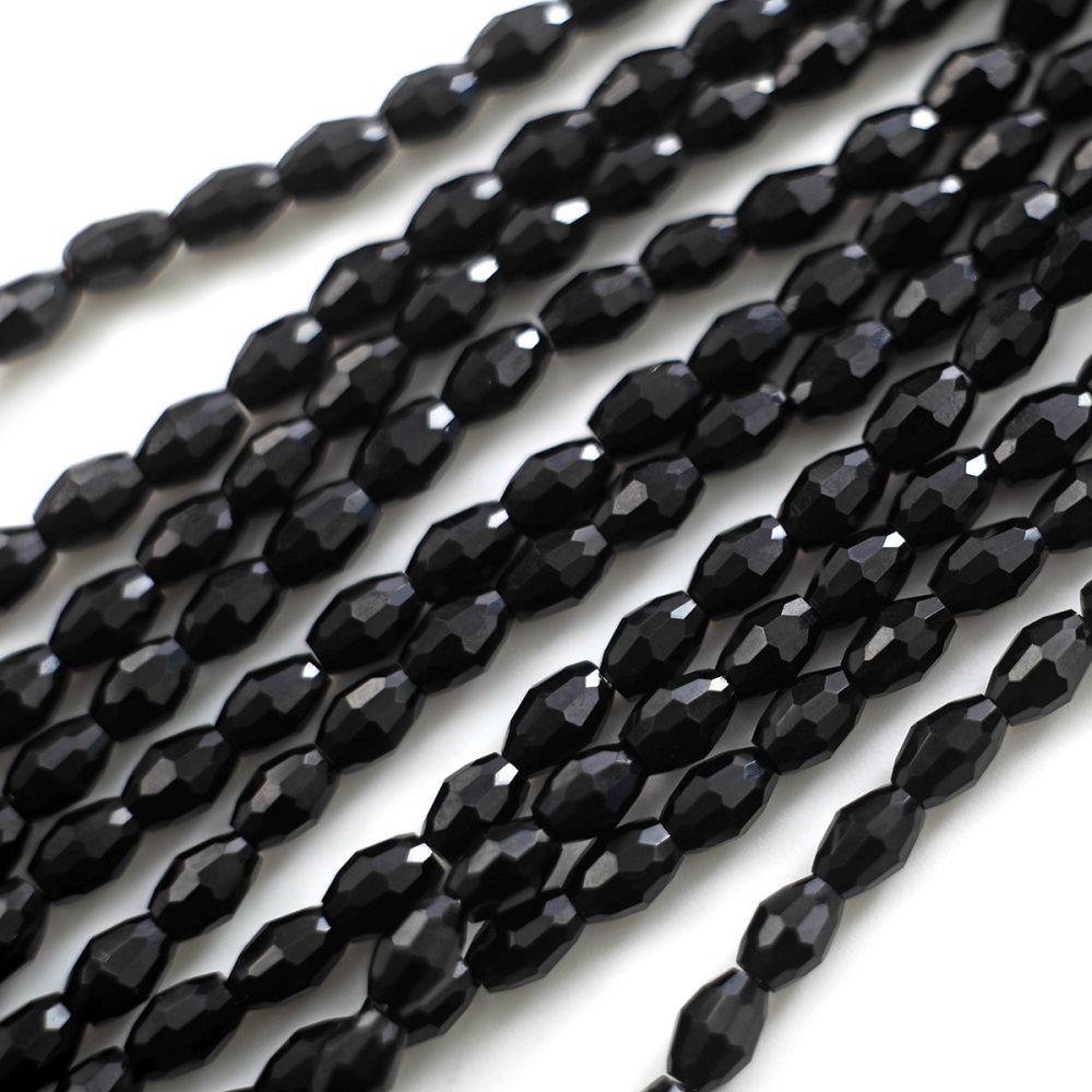 бусина, стекло овальная, граненая, цвет черный, 6х4 мм