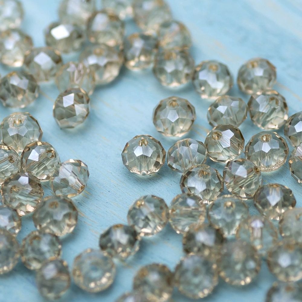 бусина, стекло абакус 6, граненая, цвет шампанского, 6х4 мм