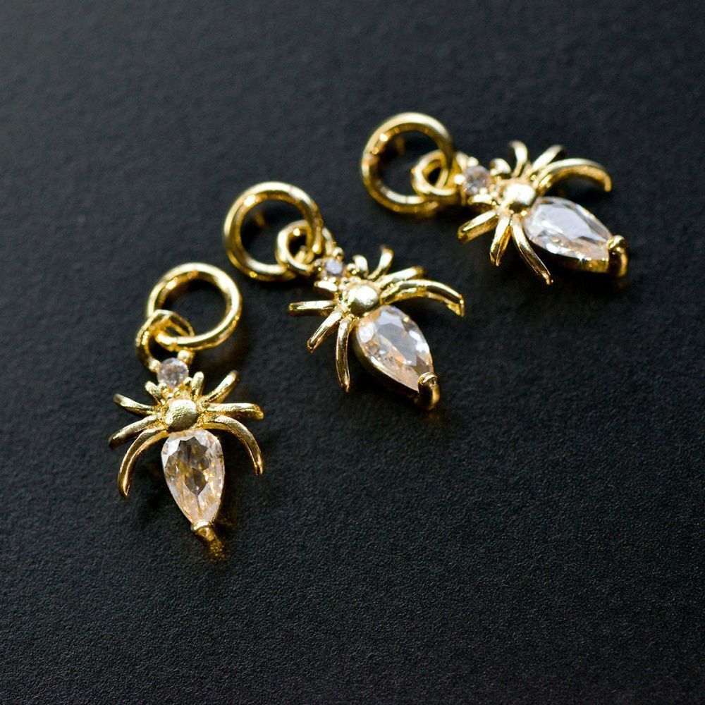 подвеска металл "паучок", позолота/циркон, 12x8x2 мм