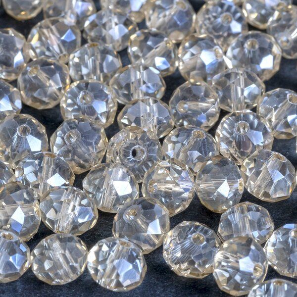 бусина, стекло абакус 8, граненая, цвет шампанского, 8х6 мм