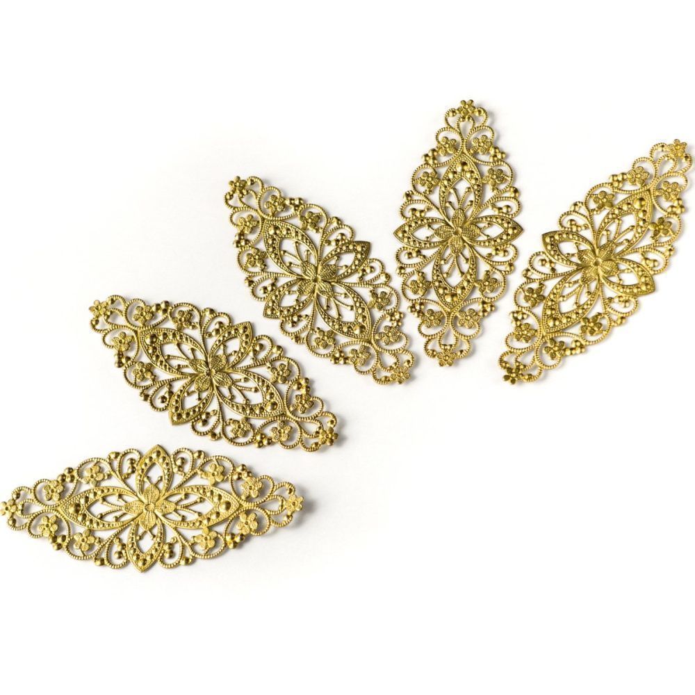 коннектор "филигрань византия", цвет латунный, 82x35x0.8 мм