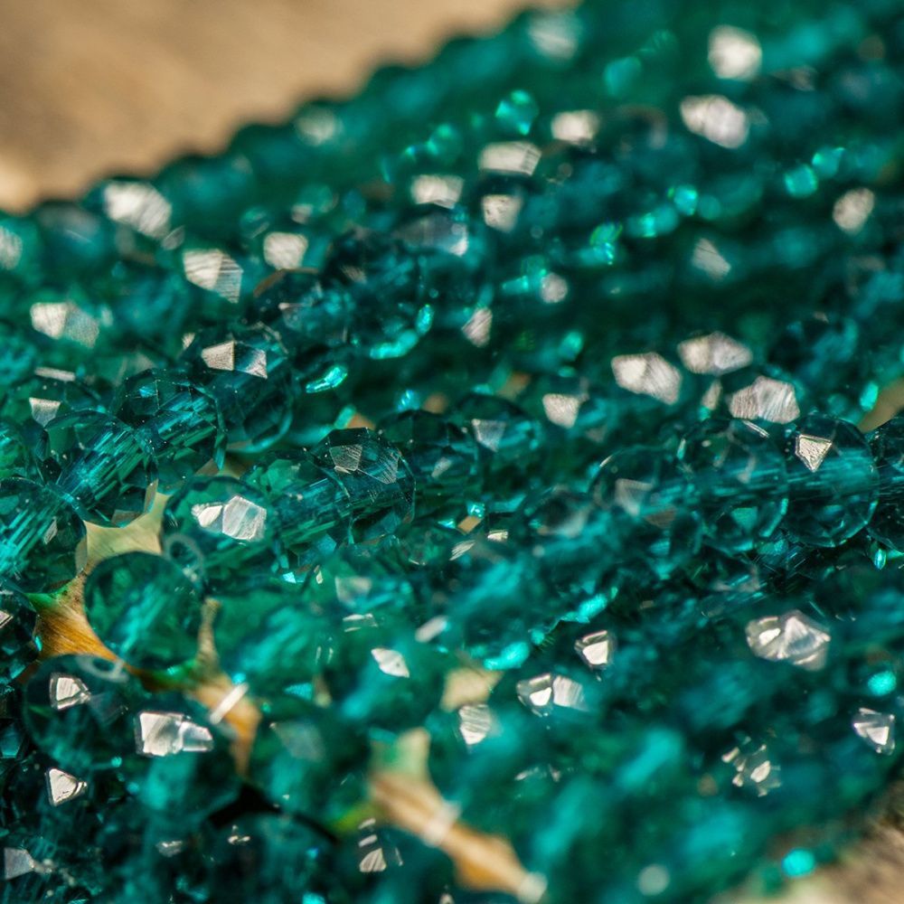 бусина, стекло абакус 6, граненая, цвет изумрудный, 6х4 мм