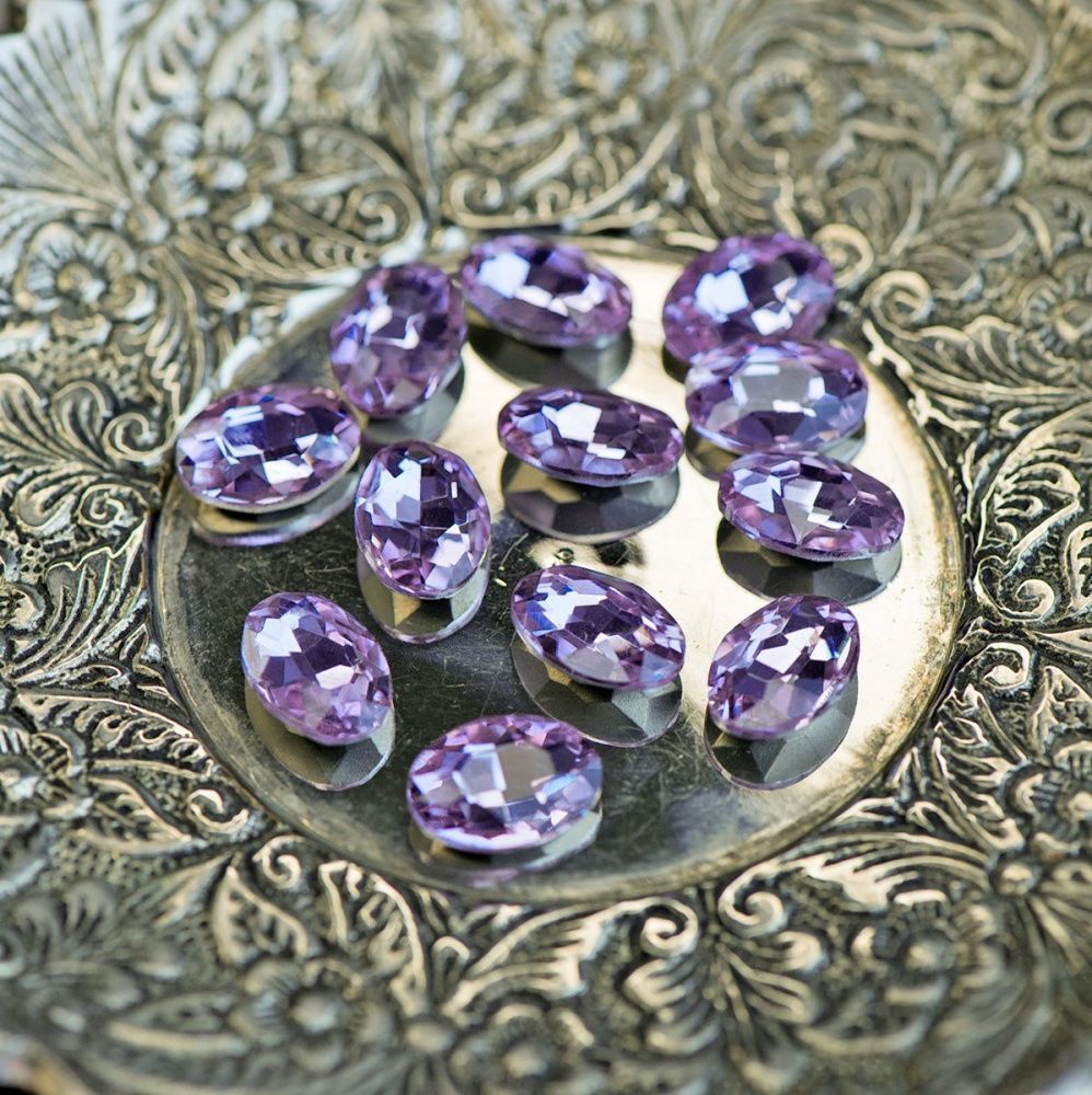 кабошон стекло кристалл, овальный, цвет tanzanite, 14х10 мм