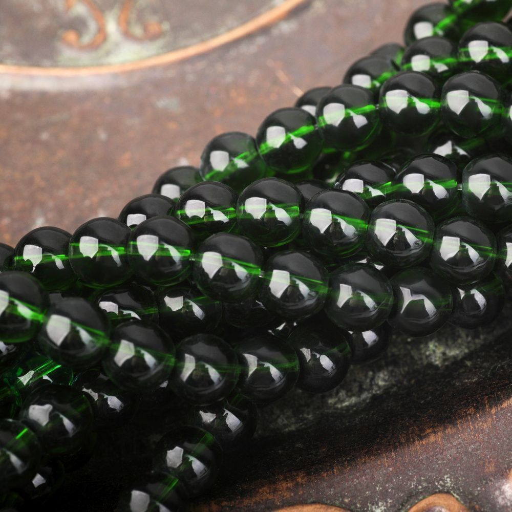 бусина, стекло 8, цвет зеленый темный, 8 мм