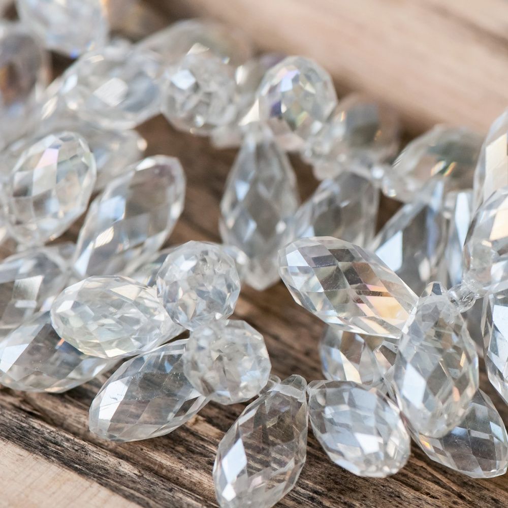 бусина "капля", граненая, стекло, цвет прозрачный, 20х10 мм