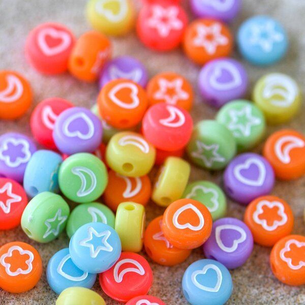 бусина, акрил "принт", плоская, акварельный микс, 7x4 мм