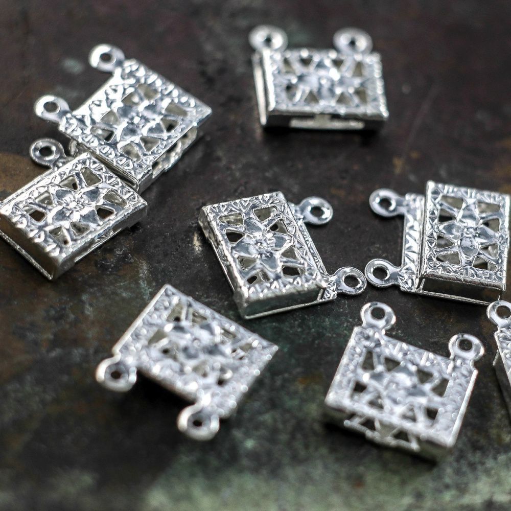 замок для украшений "фрейм", 304 stainless steel, цвет серебро, 15x10x3 мм