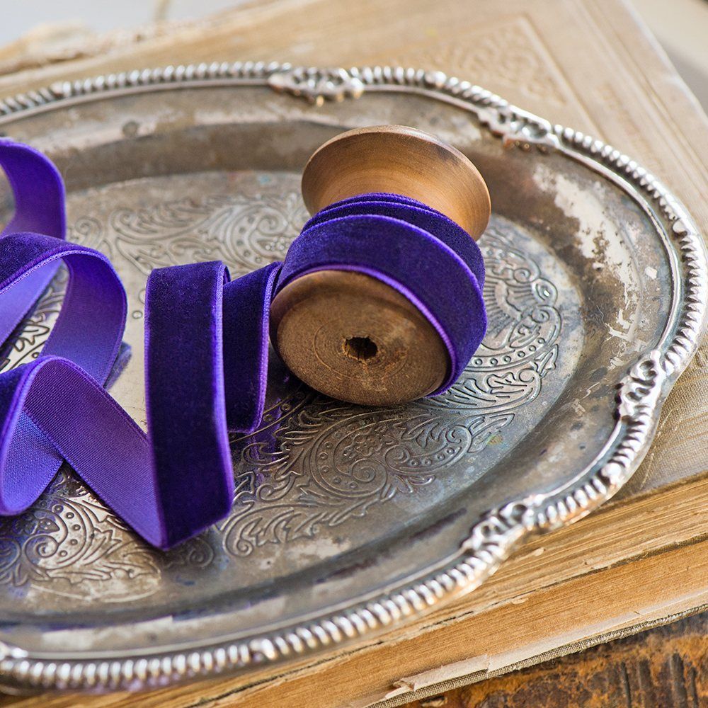 лента, бархат, цвет темный фиолетовый, ширина 15.9 мм ленты