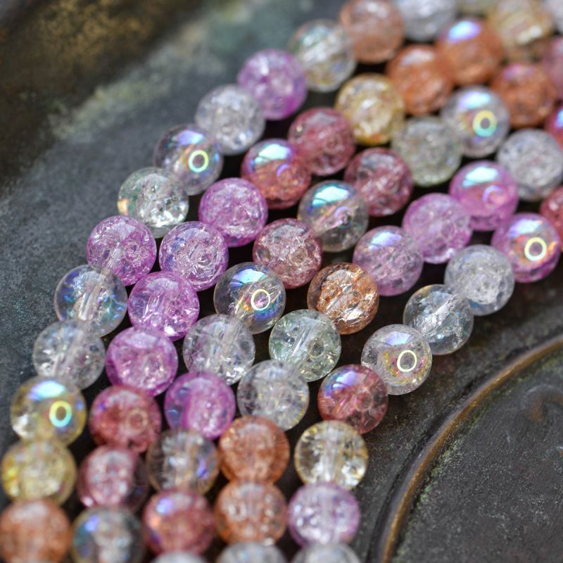 бусина, стекло "кракле", цвет пастельный микс ав, 8 мм