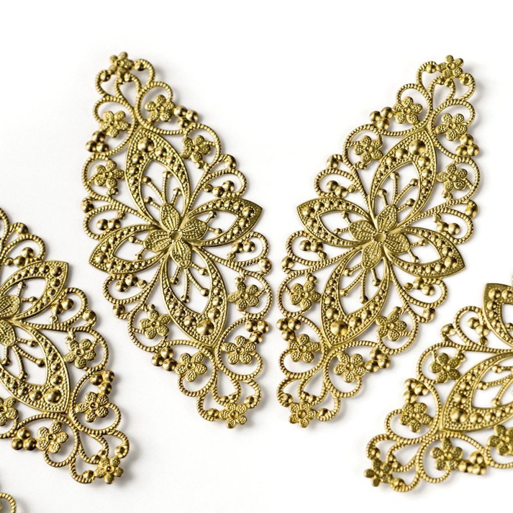 коннектор "филигрань византия", цвет латунный, 82x35x0.8 мм