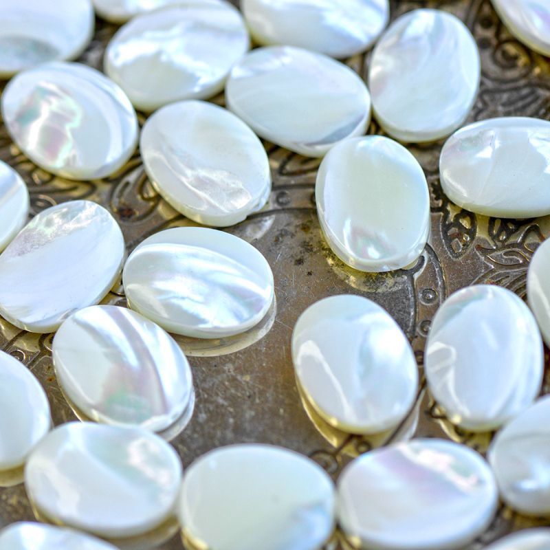 бусина из ракушки, овальная, цвет сливочный перламутр, 18x13x4-5мм