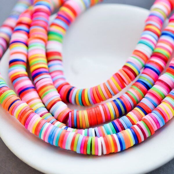 бусина "хейши" плоская, полимерная глина, цветовой микс, 8х1 мм