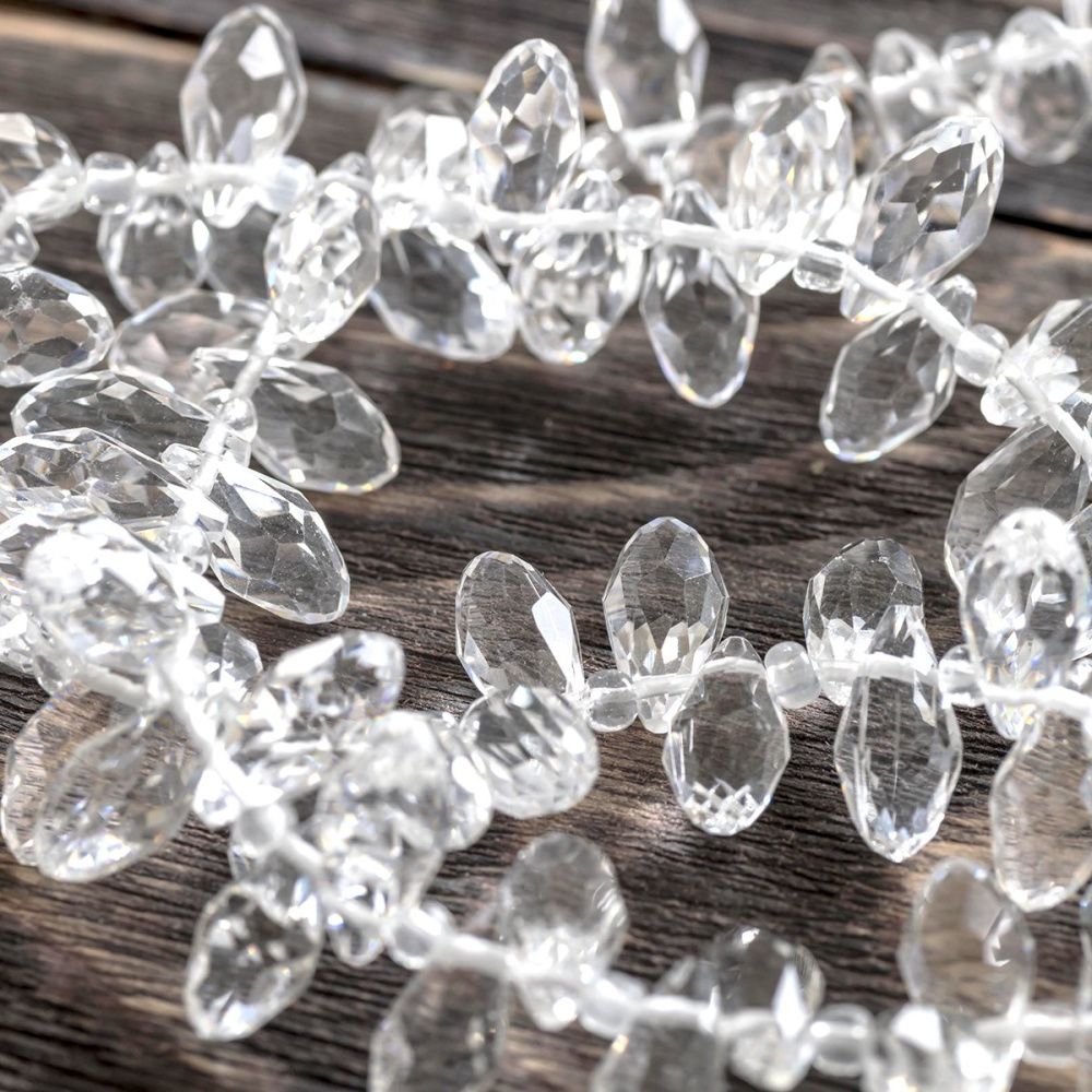 бусина "капля", граненая, стекло, цвет прозрачный, 12х6 мм