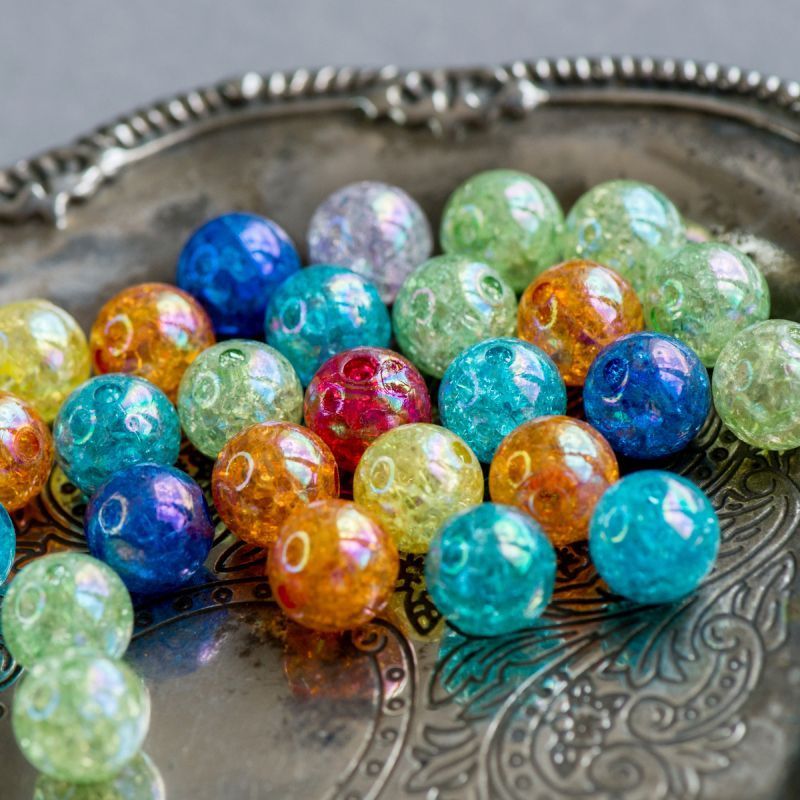 бусина, акрил "кракле", цветовой микс, 20 мм