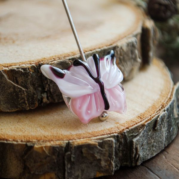 бусина, мурано "бабочка", фигурная, розовый, 20х20 мм