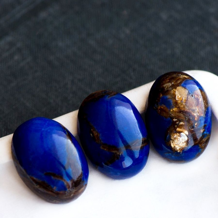 кабошон им. варисцита, овальный, цвет синий/медный, 25x18x7 мм