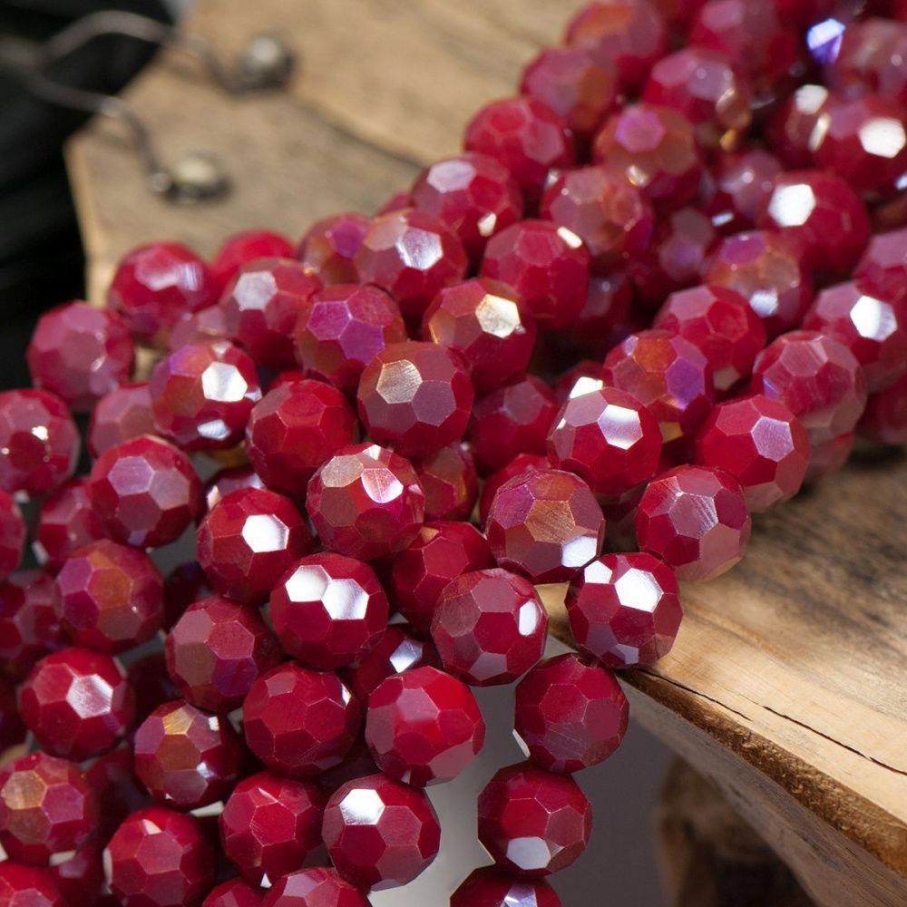 бусина, непрозрачная, граненая, стекло, цвет красный перламутровый, 10 мм
