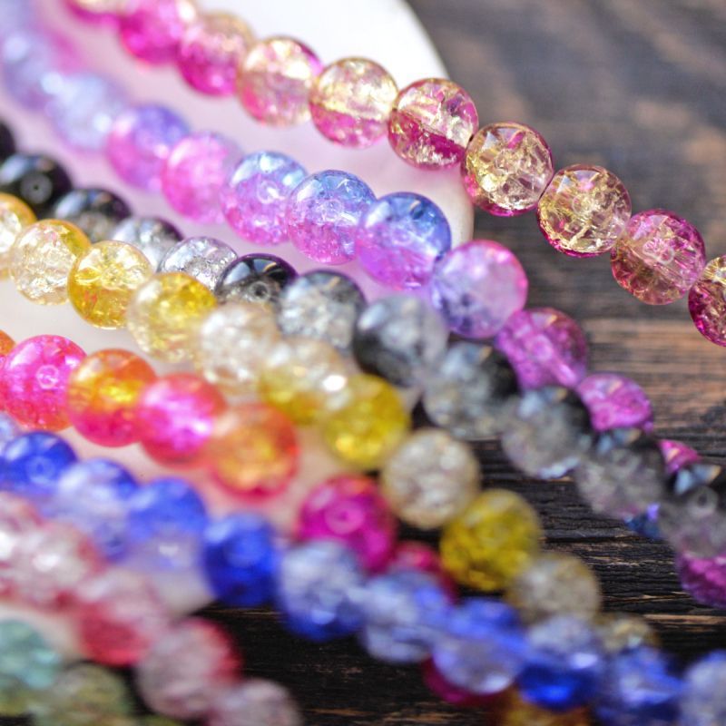 бусина, стекло "кракле-пастель", цветовой микс, 8 мм