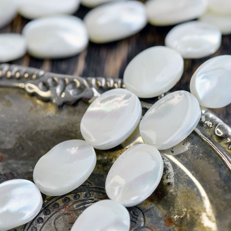 бусина из ракушки, овальная, цвет сливочный перламутр, 18x13x4-5мм