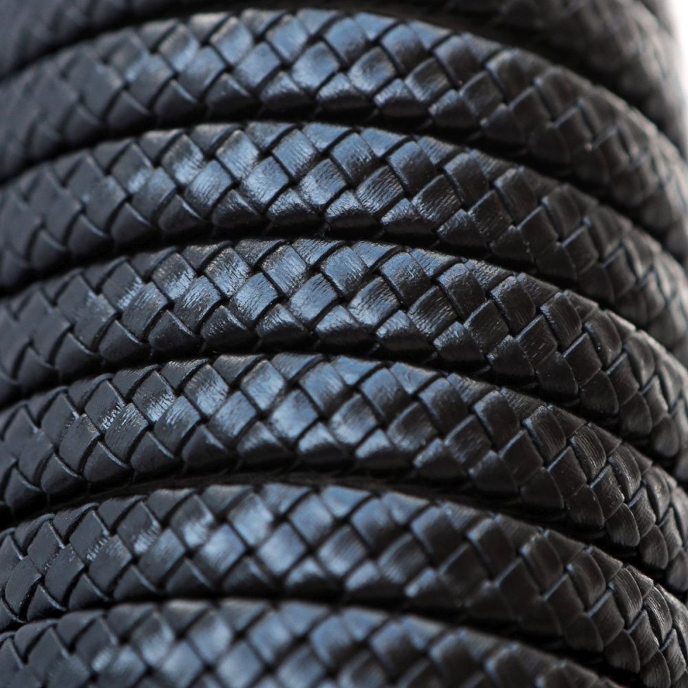 шнур кожаный плоский, плетеный, цвет черный, 10х5 мм