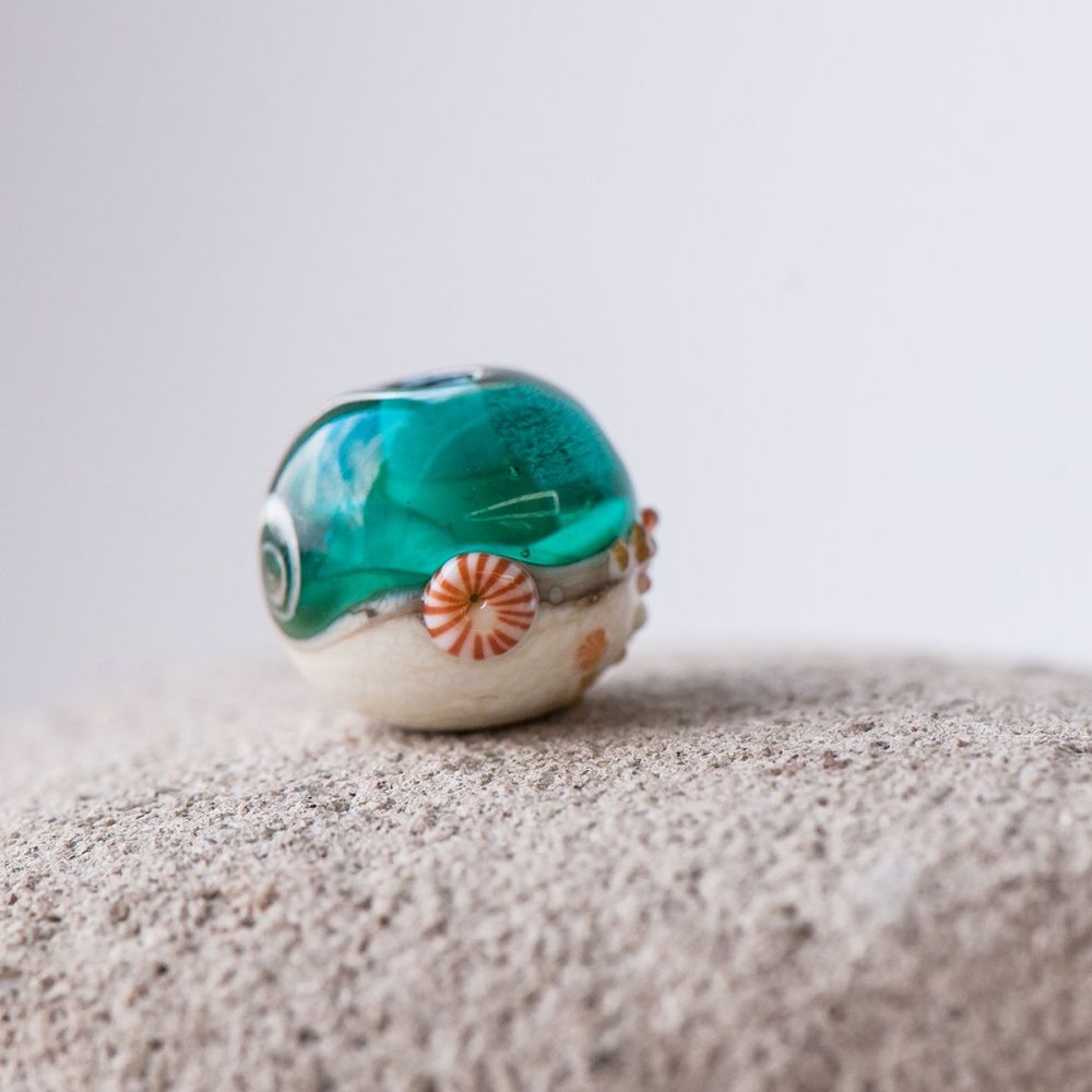 бусина, мурано "пляж бирюзовый", круглая,13x11 мм