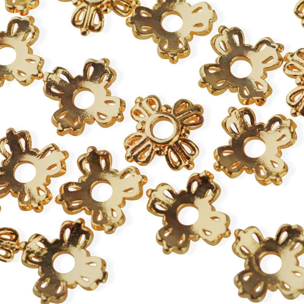 шапочка для бусин "примула", позолота, 6x6x2 мм