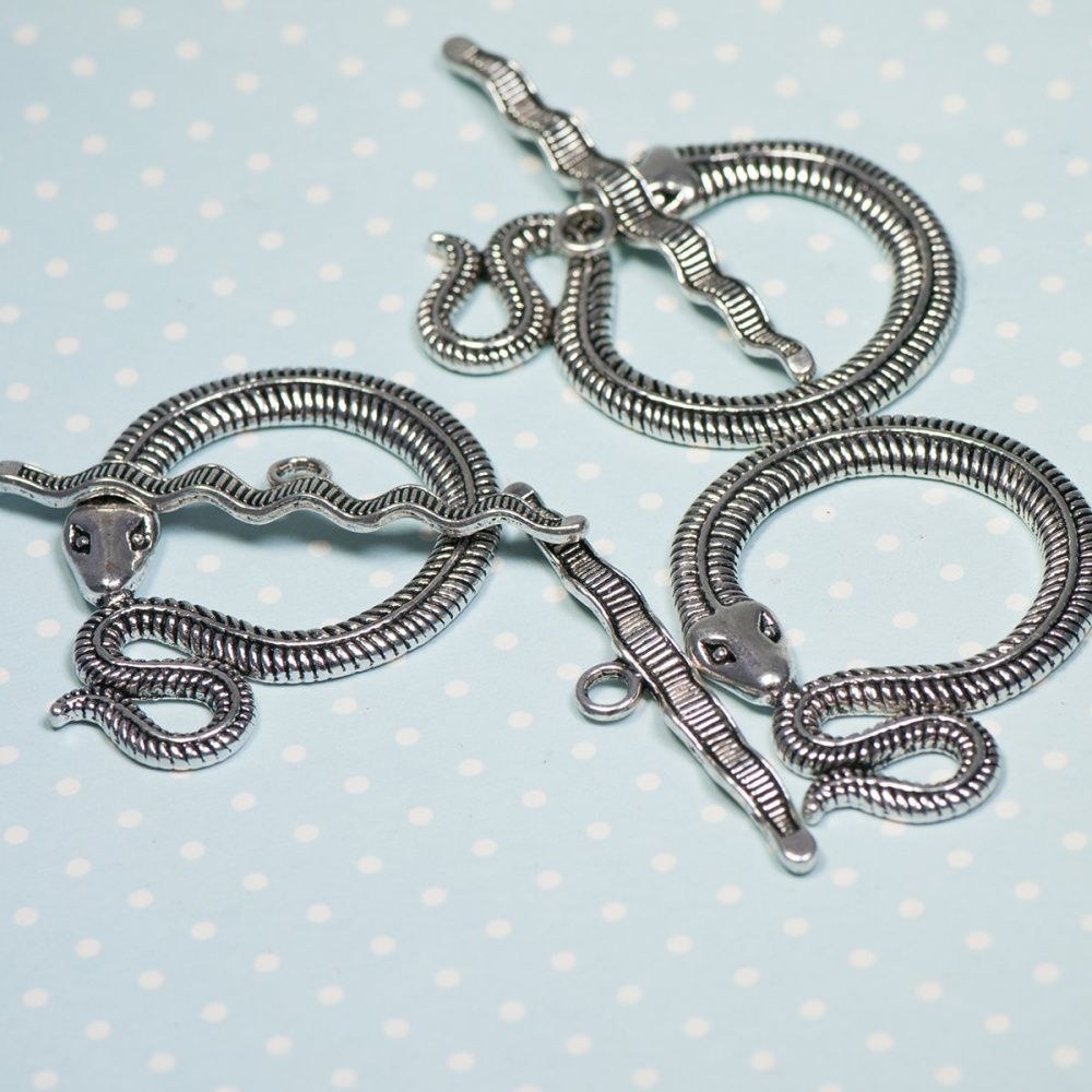 Замочки тоггл "снейк", цвет античное серебро, 46x36x3 мм