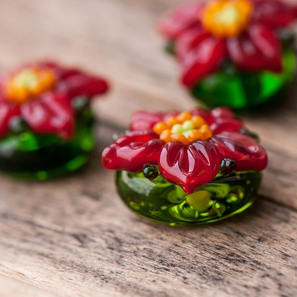 бусина, мурано "пуансеттия", фигурная,19х16 мм