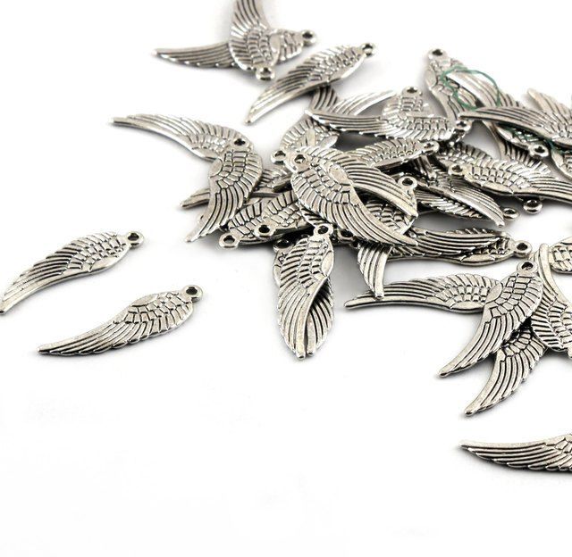 подвеска металлическая "крыло", цвет античное серебро, 30х9.5 мм