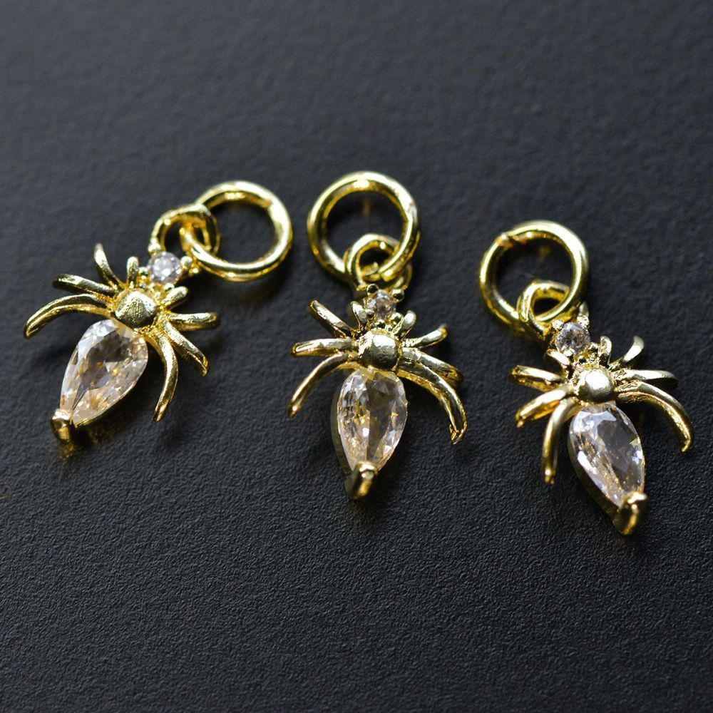 подвеска металл "паучок", позолота/циркон, 12x8x2 мм