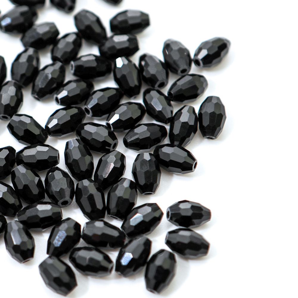 бусина, стекло овальная, граненая, цвет черный, 8х6 мм