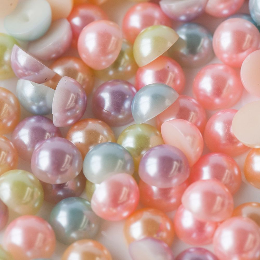 кабошон-полубусина акриловый "жемчуг", цветовой микс,  11х5.5 мм