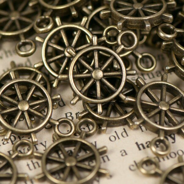 подвеска металлическая "штурвал", цвет античная бронза,  18x15x3 мм