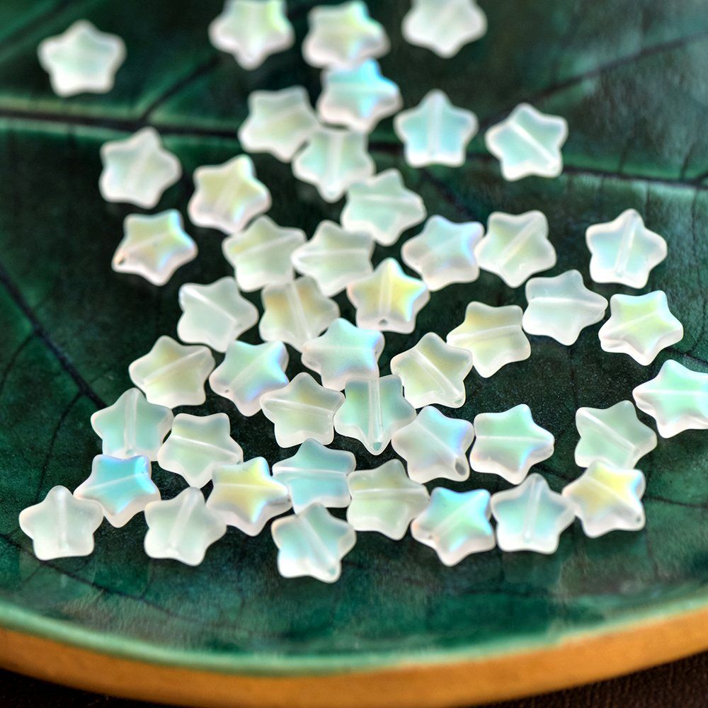 бусина "звездочка", стекло, цвет прозрачный ав матовый, 8x8.5x4 мм