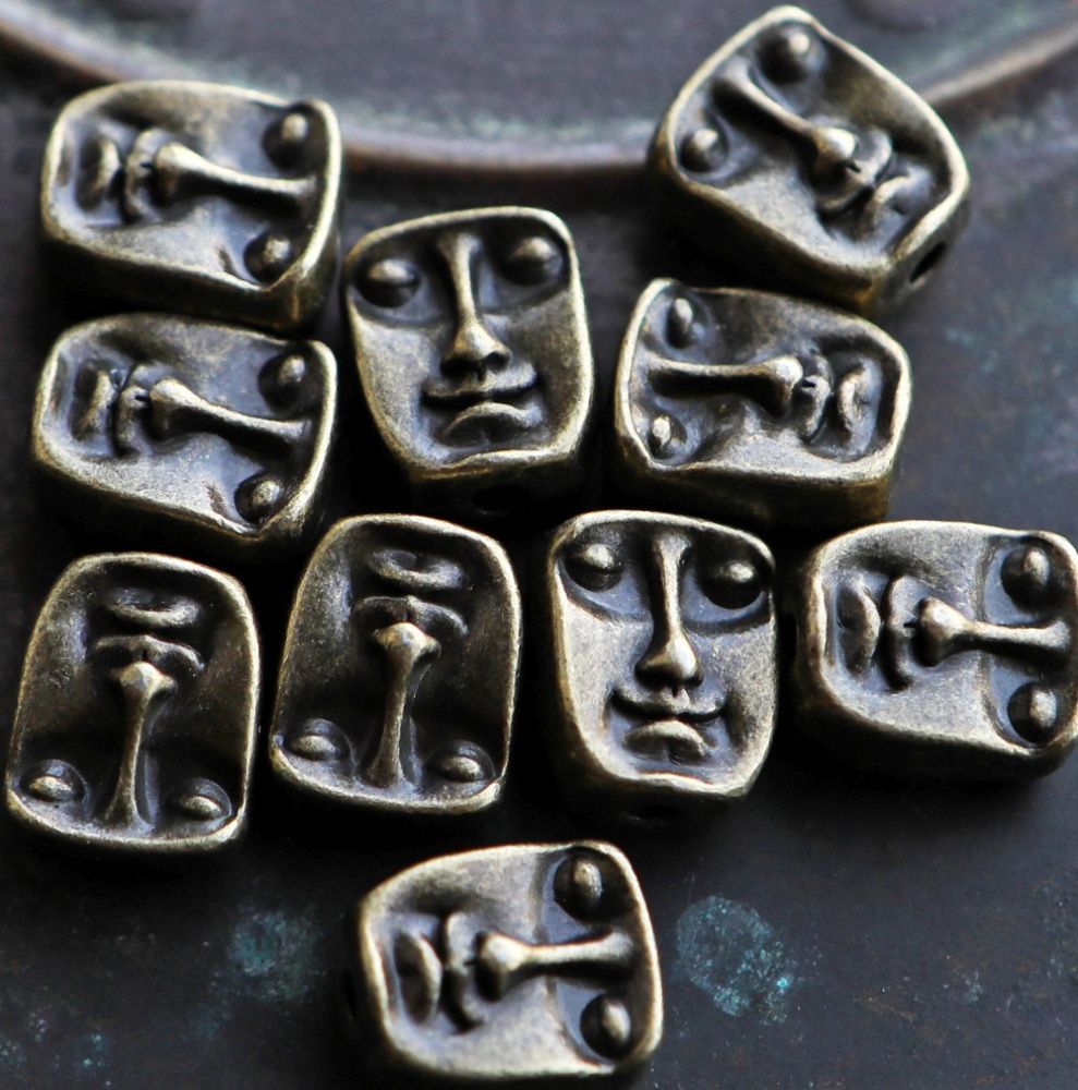 бусина, металл "анфас", цвет античная бронза, 12x10x7 мм