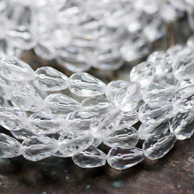 бусина "капля", граненая, стекло, цвет прозрачный, 15х10 мм
