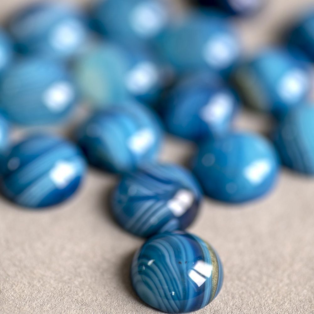 кабошон агат круглый, цвет голубой яркий, 16x6 мм